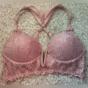PINK Lace Bra with Scalloped Trim and Criss-Cross Back
